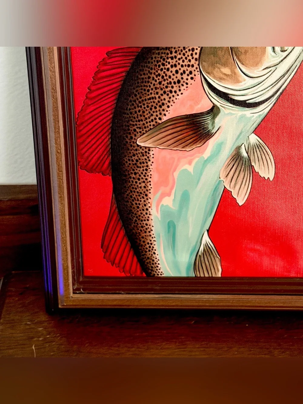 Trout Fish Smoking a Cigarette Vintage Style Canvas Wall Art Print Framed
